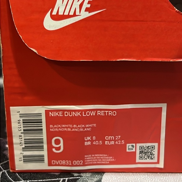 DS 2023 NIKE DUNK LOW RETRO BLACK PANDA 2.0 SIZE MENS 9 OR 9.5 NIB - Picture 9 of 12